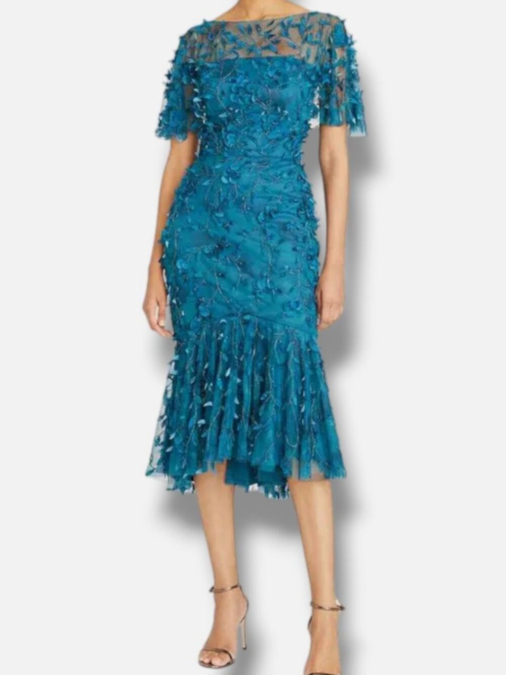 Theia Women's Blue Sloane Petal Tulle Cocktail Fit & Flare Dress Size 2